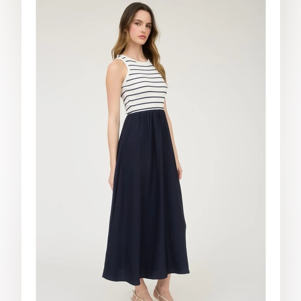 209 - Striped Navy and White Maxi Dress
